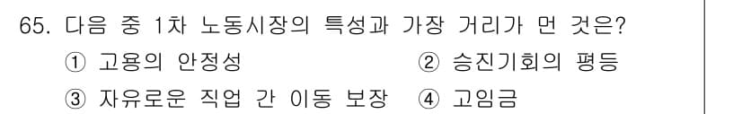 직업상담사_2급(구) 2017년 65번 - 1차 노동시장의 가장 큰 특징은 "고용의 안정성"입니다. 이는 고용이 지... 에 관한 핵심 기출문제