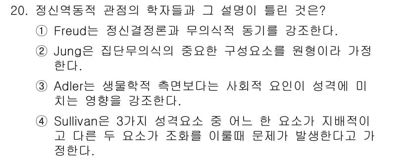 임상심리사_2급 2016년 20번 - 정답과 핵심 포인트를 검수 중인 기출문제