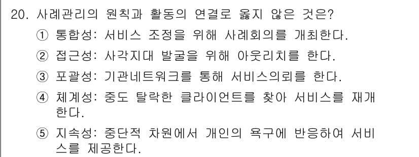 사회복지사_1급(2교시) 2018년 20번 - 정답과 핵심 포인트를 검수 중인 기출문제