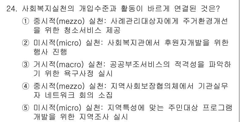 사회복지사_1급(2교시) 2018년 24번 - 정답과 핵심 포인트를 검수 중인 기출문제