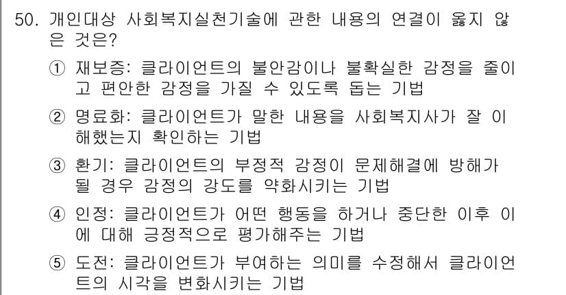 사회복지사_1급(2교시) 2018년 50번 - 정답과 핵심 포인트를 검수 중인 기출문제