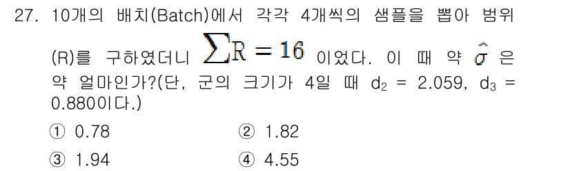품질경영기사 2016년 27번 - 정답과 핵심 포인트를 검수 중인 기출문제