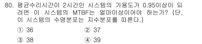 품질경영기사 2016년 80번 - MTBF(Mean Time Between Failures)는 시스템의 신... 에 관한 핵심 기출문제