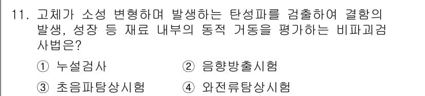 침투비파괴검사기능사 2015년 11번 - 정답과 핵심 포인트를 검수 중인 기출문제