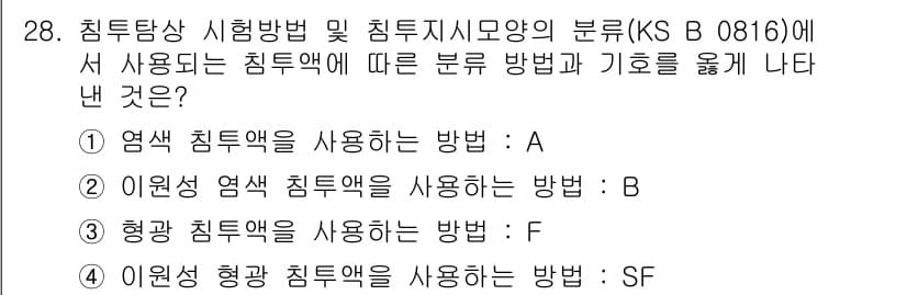 침투비파괴검사기능사 2015년 28번 - 정답과 핵심 포인트를 검수 중인 기출문제
