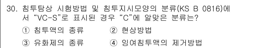 침투비파괴검사기능사 2015년 30번 - 정답과 핵심 포인트를 검수 중인 기출문제