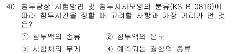 침투비파괴검사기능사 2015년 40번 - 정답과 핵심 포인트를 검수 중인 기출문제