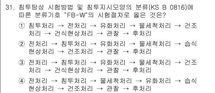 침투비파괴검사기능사 2016년 31번 - 정답과 핵심 포인트를 검수 중인 기출문제