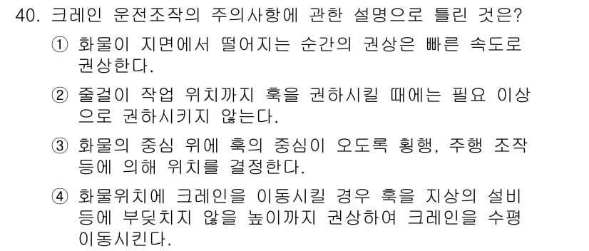 천장크레인운전기능사 2015년 40번 - 정답과 핵심 포인트를 검수 중인 기출문제