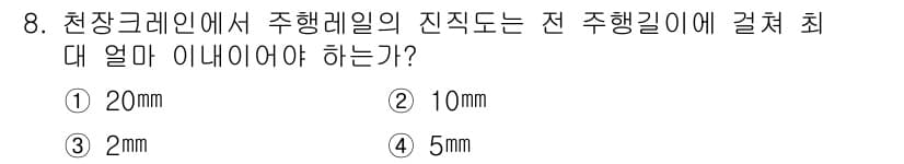 천장크레인운전기능사 2015년 8번 - 정답과 핵심 포인트를 검수 중인 기출문제