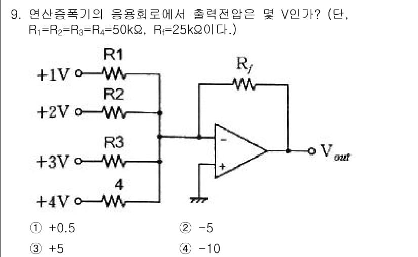 전자산업기사 2017년 9번 - 이 회로는 반전 증폭기를 기반으로 하고 있습니다. 저항의 값을 고려할 때... 에 관한 핵심 기출문제