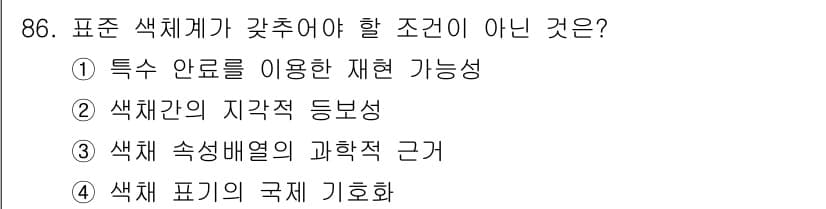 컬러리스트산업기사 2015년 86번 - 정답과 핵심 포인트를 검수 중인 기출문제