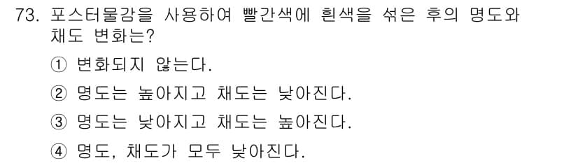 컬러리스트산업기사 2016년 73번 - 정답과 핵심 포인트를 검수 중인 기출문제