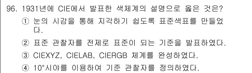 컬러리스트산업기사 2016년 96번 - 정답과 핵심 포인트를 검수 중인 기출문제