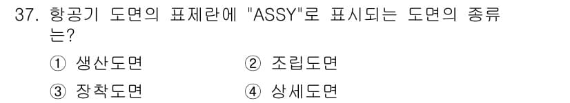 항공기체정비기능사 2016년 37번 - 항공기 도면의 ASSY는 "Assembly"의 약어로, 조립 단위를 나타... 에 관한 핵심 기출문제