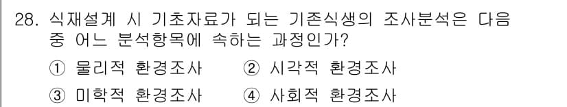 조경산업기사 2015년 28번 - 정답과 핵심 포인트를 검수 중인 기출문제