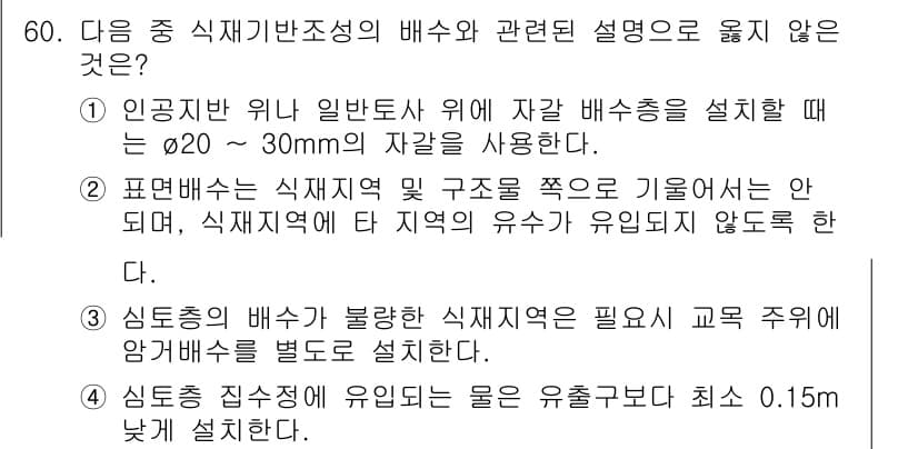 조경산업기사 2015년 60번 - 정답과 핵심 포인트를 검수 중인 기출문제