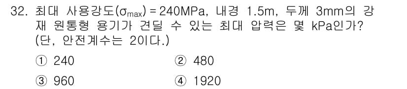 용접기사 2018년 32번 - 최대 압력은 주어진 면적에 따른 하중을 계산하여 구합니다. 이 경우, 내... 에 관한 핵심 기출문제