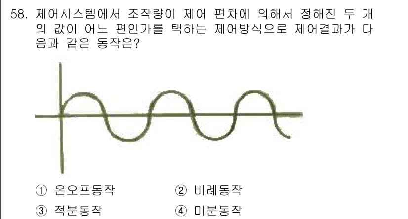 에너지관리기사 2017년 59번 - . 오인오동작  
해설: 제어 시스템에서 조작량이 제어 편차에 의해 정해... 에 관한 핵심 기출문제