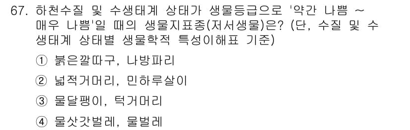 수질환경산업기사 2016년 67번 - 정답과 핵심 포인트를 검수 중인 기출문제