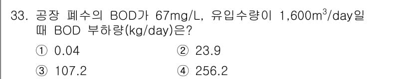 수질환경산업기사 2017년 33번 - 정답과 핵심 포인트를 검수 중인 기출문제