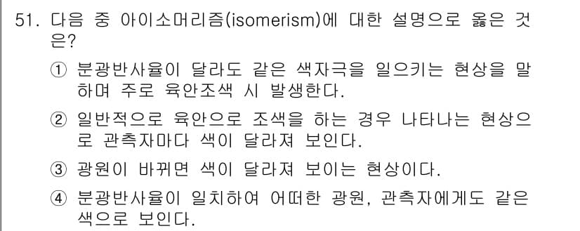 컬러리스트기사 2016년 51번 - 정답과 핵심 포인트를 검수 중인 기출문제