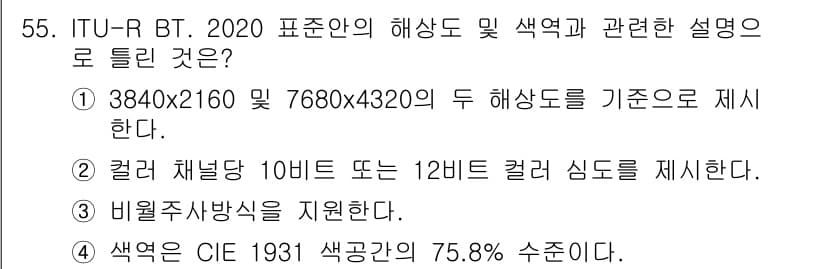 컬러리스트기사 2016년 55번 - 정답과 핵심 포인트를 검수 중인 기출문제