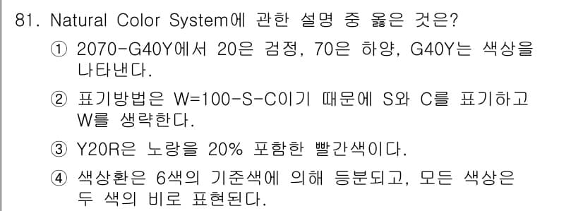 컬러리스트기사 2016년 81번 - 정답과 핵심 포인트를 검수 중인 기출문제