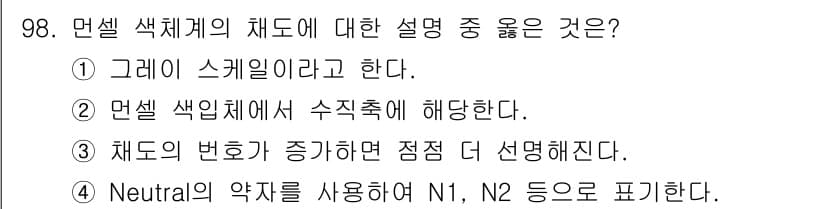 컬러리스트기사 2016년 98번 - 정답과 핵심 포인트를 검수 중인 기출문제