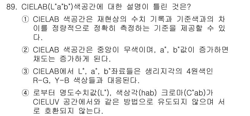 컬러리스트기사 2017년 89번 - 정답과 핵심 포인트를 검수 중인 기출문제