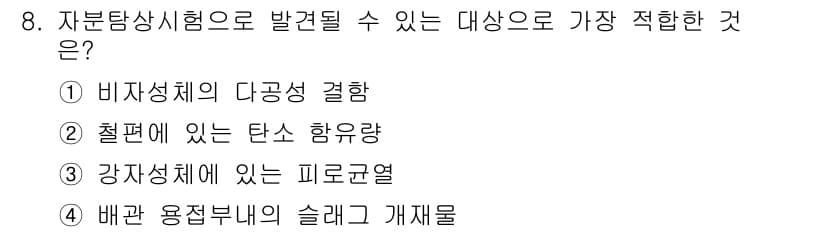 자기비파괴검사기능사 2015년 8번 - 정답과 핵심 포인트를 검수 중인 기출문제