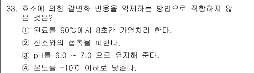 식품산업기사 2015년 33번 - 정답과 핵심 포인트를 검수 중인 기출문제