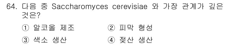 식품산업기사 2017년 64번 - . Saccharomyces cerevisiae는 주로 알코올 발효에 사... 에 관한 핵심 기출문제