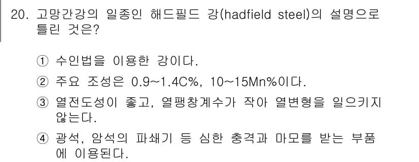 금속재료산업기사 2015년 20번 - 정답과 핵심 포인트를 검수 중인 기출문제