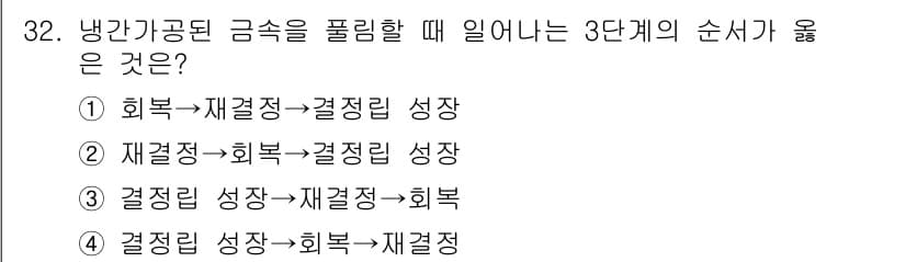 금속재료산업기사 2015년 32번 - 정답과 핵심 포인트를 검수 중인 기출문제
