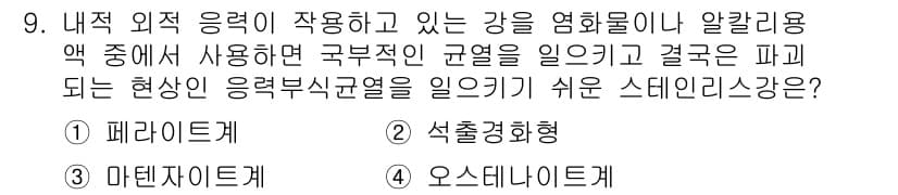 금속재료산업기사 2015년 9번 - 정답과 핵심 포인트를 검수 중인 기출문제