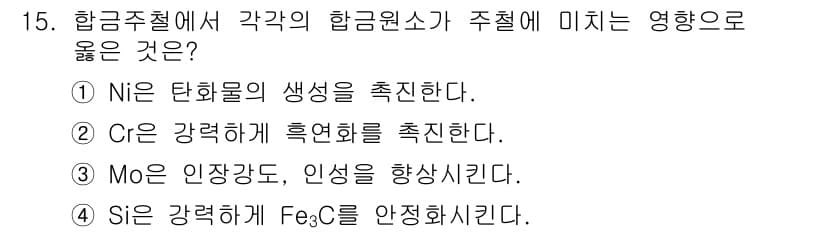 금속재료산업기사 2016년 15번 - 정답과 핵심 포인트를 검수 중인 기출문제