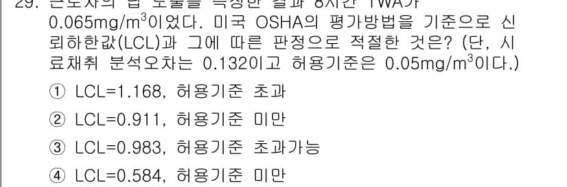 산업위생관리산업기사 2017년 30번 - 정답과 핵심 포인트를 검수 중인 기출문제