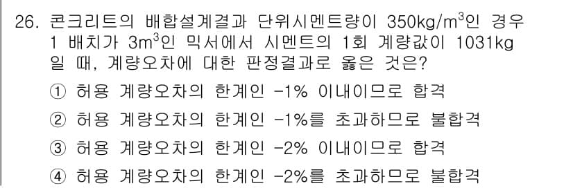 콘크리트기사 2015년 26번 - 정답과 핵심 포인트를 검수 중인 기출문제