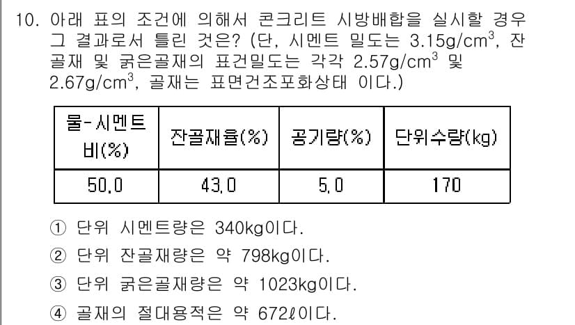 콘크리트기사 2017년 10번 - 정답과 핵심 포인트를 검수 중인 기출문제
