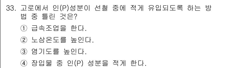 제선기능사 2015년 33번 - 정답과 핵심 포인트를 검수 중인 기출문제
