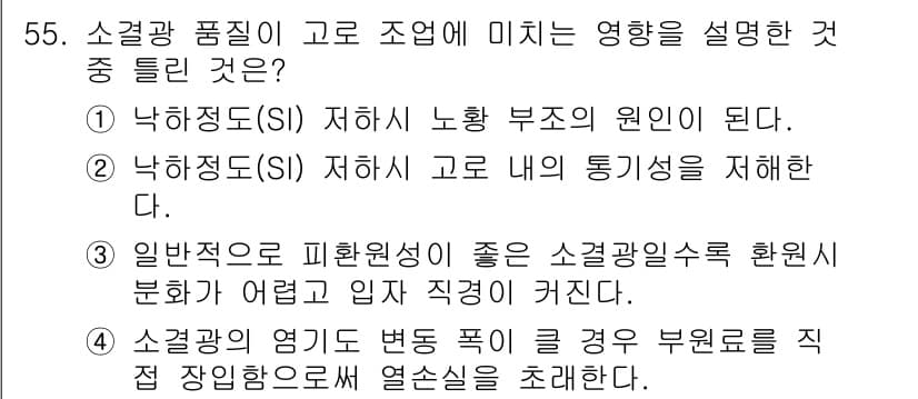 제선기능사 2016년 55번 - 정답과 핵심 포인트를 검수 중인 기출문제