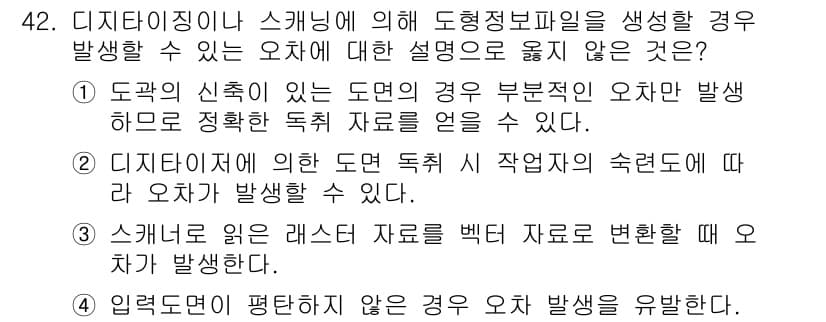 지적산업기사 2017년 42번 - 정답과 핵심 포인트를 검수 중인 기출문제