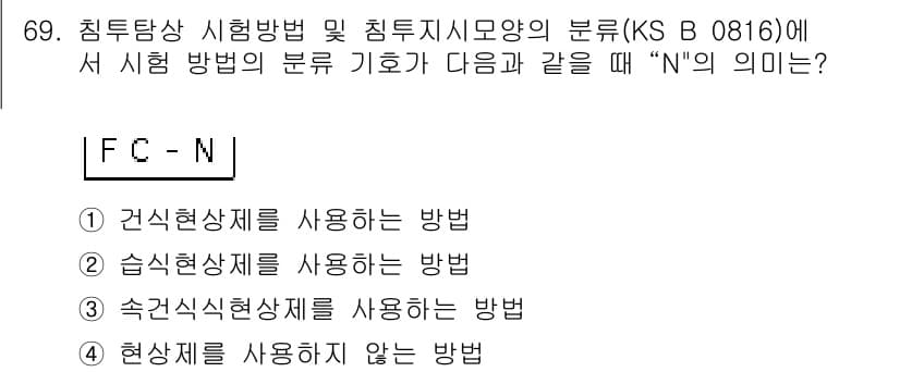침투비파괴검사기사(구) 2015년 69번 - 정답과 핵심 포인트를 검수 중인 기출문제