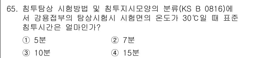 침투비파괴검사기사 2015년 65번 - 정답과 핵심 포인트를 검수 중인 기출문제