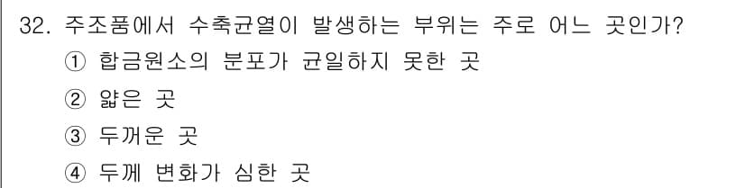침투비파괴검사기사 2016년 32번 - 정답과 핵심 포인트를 검수 중인 기출문제