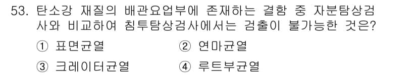침투비파괴검사기사 2017년 53번 - 침투탐상검사는 균일한 표면과 미세한 결함을 검출하는 데 초점을 맞추므로,... 에 관한 핵심 기출문제