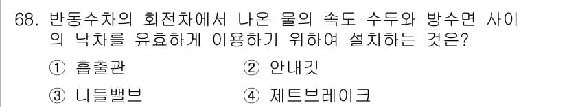 건설기계설비기사 2017년 68번 - 정답은 1번, 홀출판입니다. 홀출판은 반동수치의 회전장치에서 유체의 속도... 에 관한 핵심 기출문제