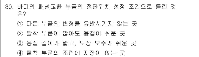 자동차차체수리기능사 2016년 30번 - 정답과 핵심 포인트를 검수 중인 기출문제
