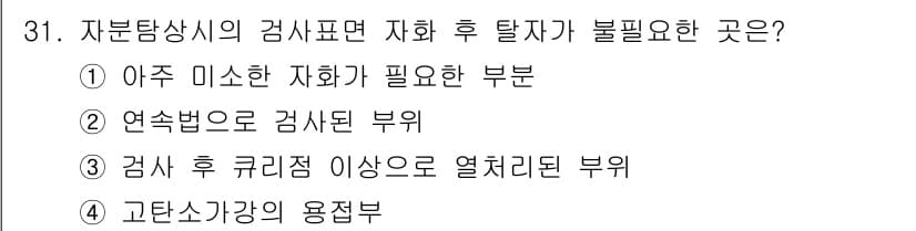 자기비파괴검사기사(구) 2015년 31번 - 정답과 핵심 포인트를 검수 중인 기출문제